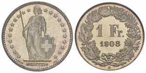 1 Franken 1908. Divo 248. HMZ ... 
