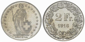 2 Franken 1916. Divo 318. HMZ ... 
