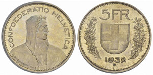 5 Franken 1932. Divo 409. HMZ ... 