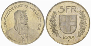 5 Franken 1935. Divo 433. HMZ ... 