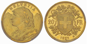 20 Franken 1897, Stirnlocke. Prägung in ... 