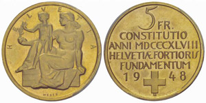 5 Franken 1948, Verfassung. Prägung in ... 