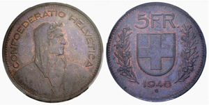 5 Franken 1948. Prägung in Gold (5%) / ... 