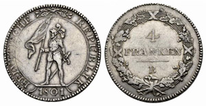 Helvetische Republik - 4 Franken 1801, ... 