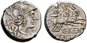C. Renius. Denarius 138, Rome. Helmeted head ... 