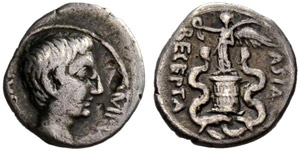 Augustus, 31 BC - 14. Quinarius 29, Ephesus. ... 