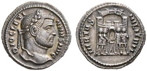 Diocletian, 284-305. Argenteus 294, Siscia. ... 