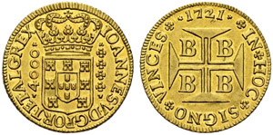 João V. 1706-1750. 4000 Reis 1721, Bahia. ... 