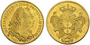 Maria I. und Pedro III. 1777-1786. 6400 Reis ... 