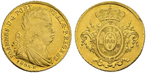 João VI. 1799-1822. 6400 Reis 1805, Rio. ... 