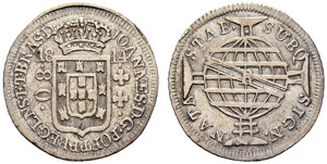 João VI. 1799-1822. 80 Reis 1814, Rio. 1.77 ... 