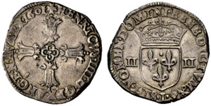 Henri IV. 1589-1610. Quart decu 1601, ... 