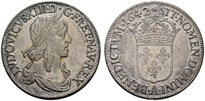 Louis XIII. 1610-1643. Ecu dargent 1642, ... 