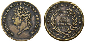 George IV. 1820-1830. Bronzejeton 1830. Auf ... 