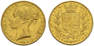 Victoria, 1837-1901. Sovereign 1843. 7.92 g. ... 