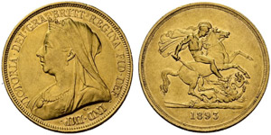Victoria, 1837-1901. 5 Pounds 1893. 39.99 g. ... 