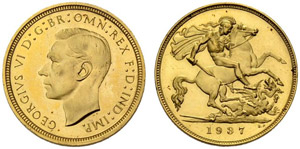 George VI. 1936-1952. Half sovereign 1937, ... 