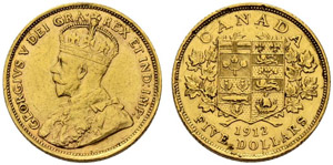 George V. 1910-1936. 5 Dollars 1912. 8.33 g. ... 