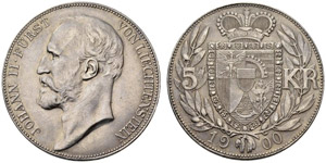 Johann II. 1858-1929. 5 Kronen 1900, Wien. ... 