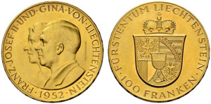 Franz Josef II. 1938-1989. 100 Franken 1952. ... 
