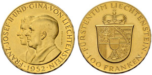 Franz Josef II. 1938-1989. 100 Franken 1952. ... 
