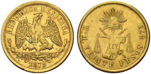 Republik. 20 Pesos 1879, Mexiko. 33.80 g. ... 