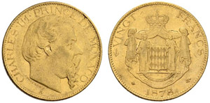 Charles III. 1856-1889. 20 Francs 1878, ... 