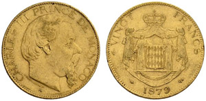 Charles III. 1856-1889. 20 Francs 1879, ... 