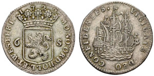 Holland, Provinz - 6 Stüber 1722. 4.78 g. ... 