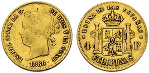 Isabella II. 1833-1868. 4 Pesos 1866, ... 