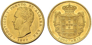 Luis I. 1861-1889. 5000 Reis 1869, Lissabon. ... 