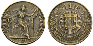 Republik, 1910-. 1 Escudo 1926, Lissabon. ... 