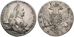 Katharina II. 1762-1796. Rubel 1764, St. ... 