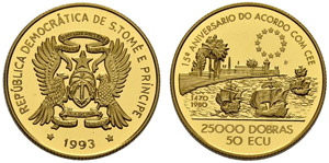 Republik - 25000 Dobras-50 Ecu 1993. 6.72 g. ... 