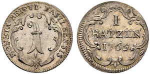 Basel - Stadt - Batzen 1765. 1.81 g. D.T. ... 