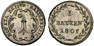 Basel - Kanton - Batzen 1805. 2.52 g. D.T. ... 