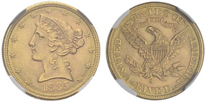 5 Dollars 1885, San Francisco. Fr. 145. NGC ... 