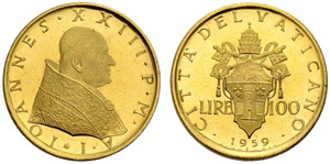 Giovanni XXIII. 1958-1963. 100 Lire 1959, AN ... 