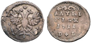 1711. Altyn 1711, Red Mint, БК DL. 0.61 g. ... 