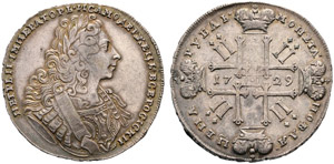 1729. Rouble 1729, Kadashevsky Mint. 28.96 ... 