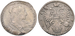 1734. Rouble 1734, Kadashevsky Mint. 25.73 ... 