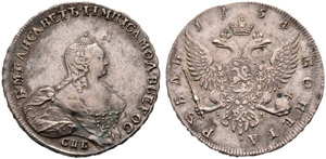 1754. Rouble 1754, St. Petersburg Mint, IM. ... 