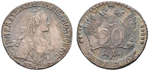 1770. 20 Kopecks 1770, Red Mint. 4.42 g. ... 