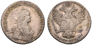 1776. 20 Kopecks 1776, St. Petersburg Mint. ... 