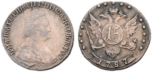 1787. 15 Kopecks 1787, St. Petersburg Mint. ... 