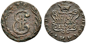 1779. Polushka 1779, Suzun Mint, KM. 1.84 g. ... 