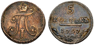 1797. 5 Kopecks 1797, St. Petersburg Mint, ... 