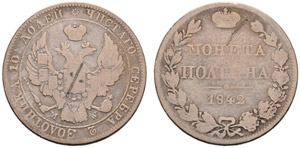 1842. Poltina 1842, Warsaw Mint. 9.78 g. ... 