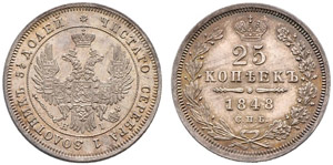 1848. 25 Kopecks 1848, St. Petersburg Mint, ... 