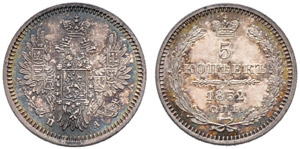 1852. 5 Kopecks 1852, St. Petersburg Mint, ... 